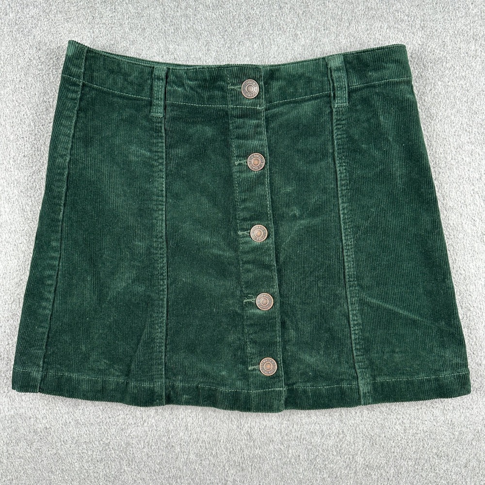 Forever 21 Skirt Womens Medium Green Corduroy Button Front Mini Skirt